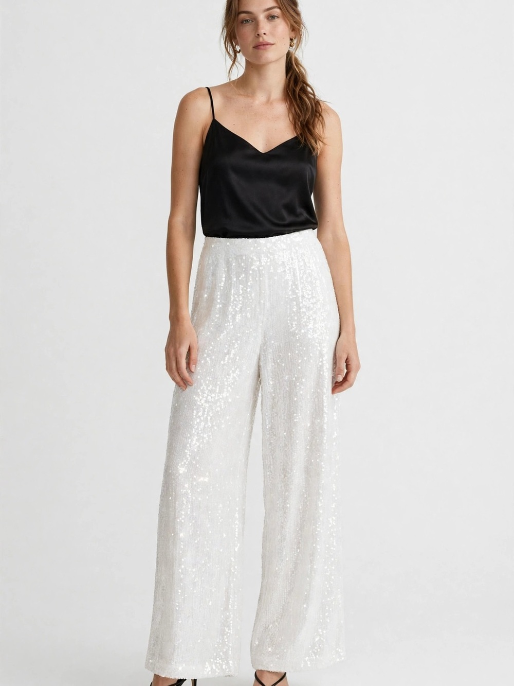Lulus White Sequin Wide Leg Pants NWT Party Holiday Size M